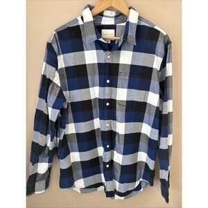 American Eagle Men’s XL Blue White Black Plaid Button Up Shirt Classic Fit Long